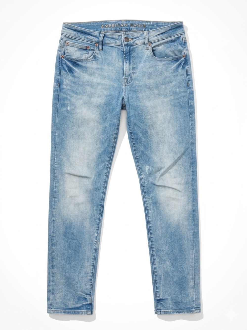 American Eagle Next Level Flex Skinny Jeans Men's 34x30 Light Wash Distressed